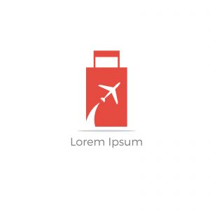 Travel logo design. Airplane in bag vector illustration. World tour and tourism symbol.