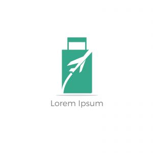 Travel logo design. Airplane in bag vector illustration. World tour and tourism symbol.