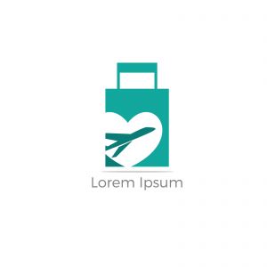 Travel logo design. Airplane in bag vector illustration. World tour and tourism symbol.