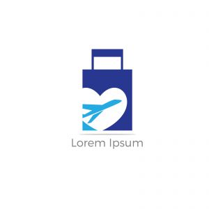Travel logo design. Airplane in bag vector illustration. World tour and tourism symbol.