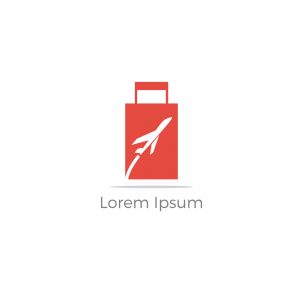 Travel logo design. Airplane in bag vector illustration. World tour and tourism symbol.