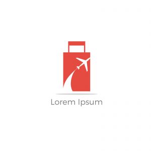 Travel logo design. Airplane in bag vector illustration. World tour and tourism symbol.