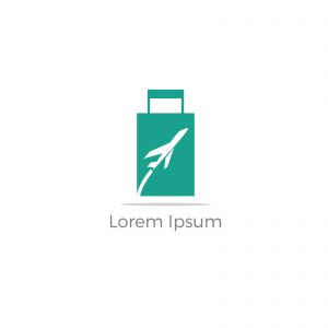 Travel logo design. Airplane in bag vector illustration. World tour and tourism symbol.