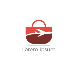Travel logo design. Airplane in bag vector illustration. World tour and tourism symbol.