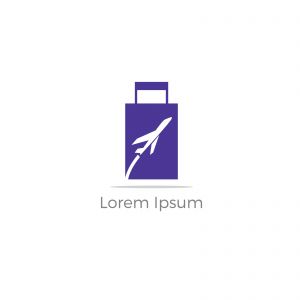 Travel logo design. Airplane in bag vector illustration. World tour and tourism symbol.