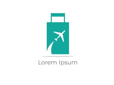 Travel logo design. Airplane in bag vector illustration. World tour and tourism symbol.