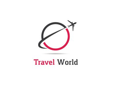 Travel logo design. Airplane in globe vector illustration. World tour and tourism symbol.