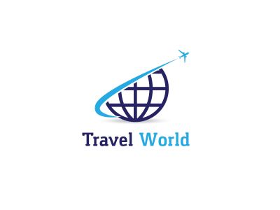 Travel logo design. Airplane in globe vector illustration. World tour and tourism symbol.