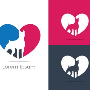 Dog logo, pet and animal health and care vector icons, low poly dogs in medical cross, star and home illustration.
