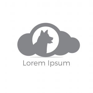 Dog in cloud vector logo design. pet safety and security icon.