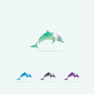 dolphin vector logo design, colorful, sea life, friendly, circle, freedom illustration	