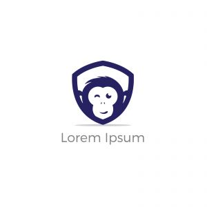 Monkey in shield logo design, monkey vector icon, animal illustration	