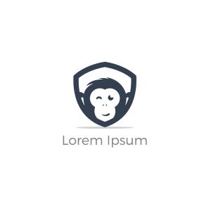 Monkey in shield logo design, monkey vector icon, animal illustration	