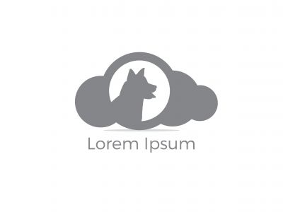 Dog in cloud vector logo design. pet safety and security icon.