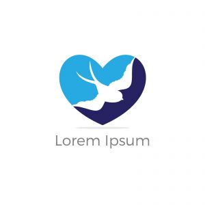 blue colored vector logo design, flying duck, sparrow, love, blue illustration	