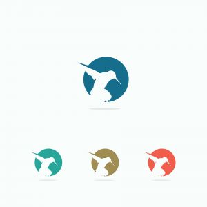 colored vector logo design, flying duck, sparrow, love, blue illustration