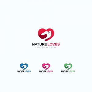 nature loves vector logo design, red, green, pink, heart, love, peace, care illustration