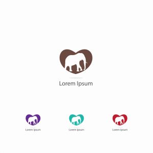 colorful animal illustration, elephant in heart, care, love vector logo design	