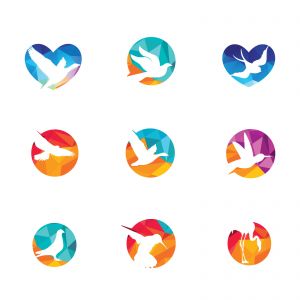 colorful birds vector logo design, freedom, happiness, fly, in circle , heart hummingbird, flying duck illustration