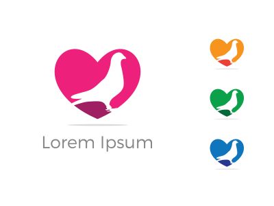 colorful pigeon vector logo design, heart, peace, friendly illustration	