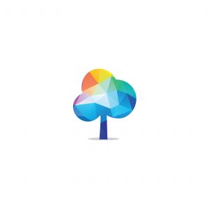 Colorful tree vector, hexagon, polygonal tree illustration, tree logo low poly style