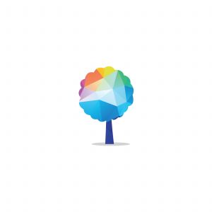 Colorful tree vector, hexagon, polygonal tree illustration, tree logo low poly style.	