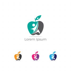 Low poly Restaurant Logo, baby food, health care and organic Food Industry, takeaway vector icon, spoons in apple baking. herbal diet food heart illustration.