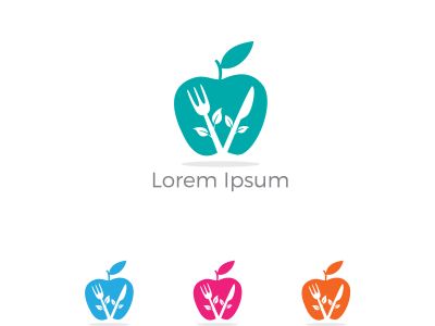 Low poly Restaurant Logo, baby food, health care and organic Food Industry, takeaway vector icon, spoons in apple baking. herbal diet food heart illustration.