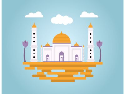 Islamic Mosque illustration on blue background. Vector illustration.