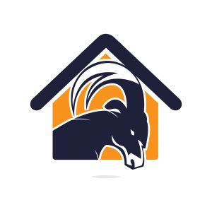 Goat And Home Logo Design. Mountain goat vector logo design.	