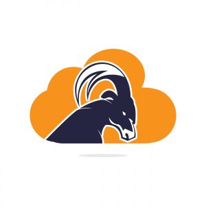Goat And Cloud Logo Design. Mountain goat vector logo design.	