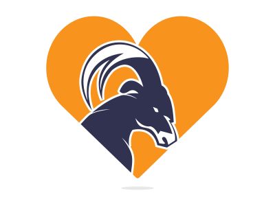 Goat And Heart Logo Template Design. Mountain goat vector logo design.	