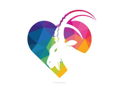 Goat And Heart Logo Template Design. Mountain goat vector logo design.	