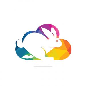 Cloud rabbit vector logo design. Creative running rabbit or bunny logo vector concept element	