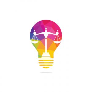 Light bulb and scale of Justice logo design. Education, legal services logo. Notary, justice, lawyer icon or symbol Vector	