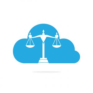 Cloud and Scale of justice logo design. Law firm, lawyer or law office symbol.	