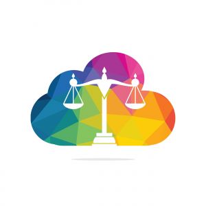 Cloud and Scale of justice logo design. Law firm, lawyer or law office symbol.	