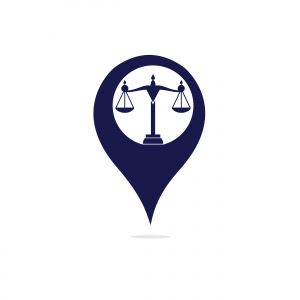 Libra and map pointer logo design. Unique law and pin logotype design template.	