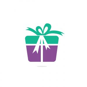Gift box vector logo design. illustration of gift box present, greeting, surprise. Greeting box or wrap gift box.	