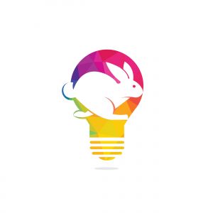 Rabbit and bulb vector logo design. Creative running rabbit and lightbulblogo vector concept element.	