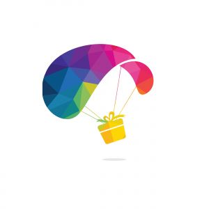 Gift delivery vector logo design. Parachute gift delivery concept emblem.	