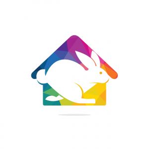 Rabbit house vector logo design. Creative running rabbit and home logo vector concept element.	