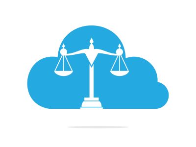 Cloud and Scale of justice logo design. Law firm, lawyer or law office symbol.	