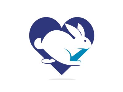 Rabbit love vector logo design. Creative running rabbit and heart icon logo vector concept element.	