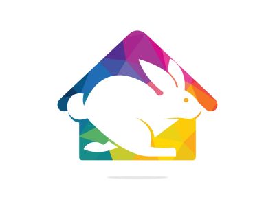 Rabbit house vector logo design. Creative running rabbit and home logo vector concept element.	