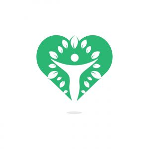 Human character with leaves and heart logo design. Health and beauty salon logo. Nature and fitness logo.	