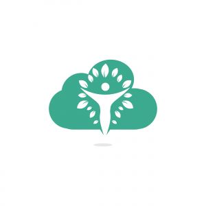 Human character with leaves and cloud logo design. Health and beauty salon logo. Nature and fitness logo.	