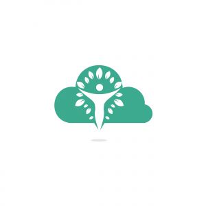 Human character with leaves and cloud logo design. Health and beauty salon logo. Nature and fitness logo.	