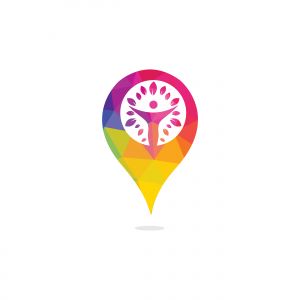 GPS human tree vector logo design. Human tree GPS location pointer vector icon logo design template.	