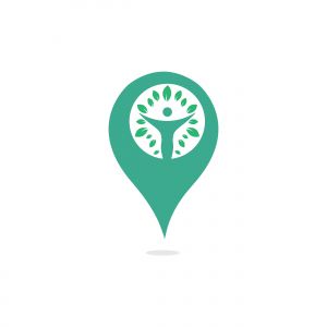 GPS human tree vector logo design. Human tree GPS location pointer vector icon logo design template.	